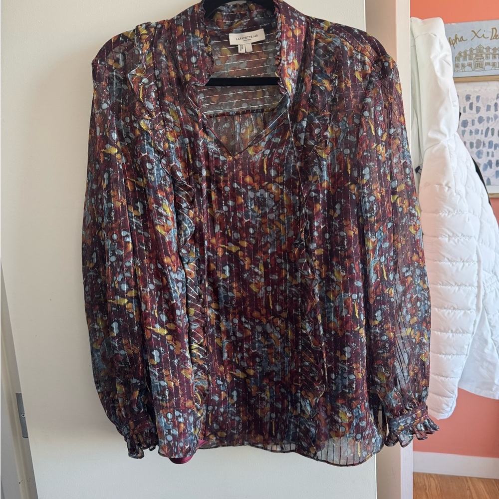 Lafayette 148 New York Floral Ruffle Blouse